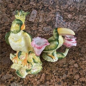 Carraro Colorful Ceramic Parrot and Toucan Candle Holders ( 2 pc)